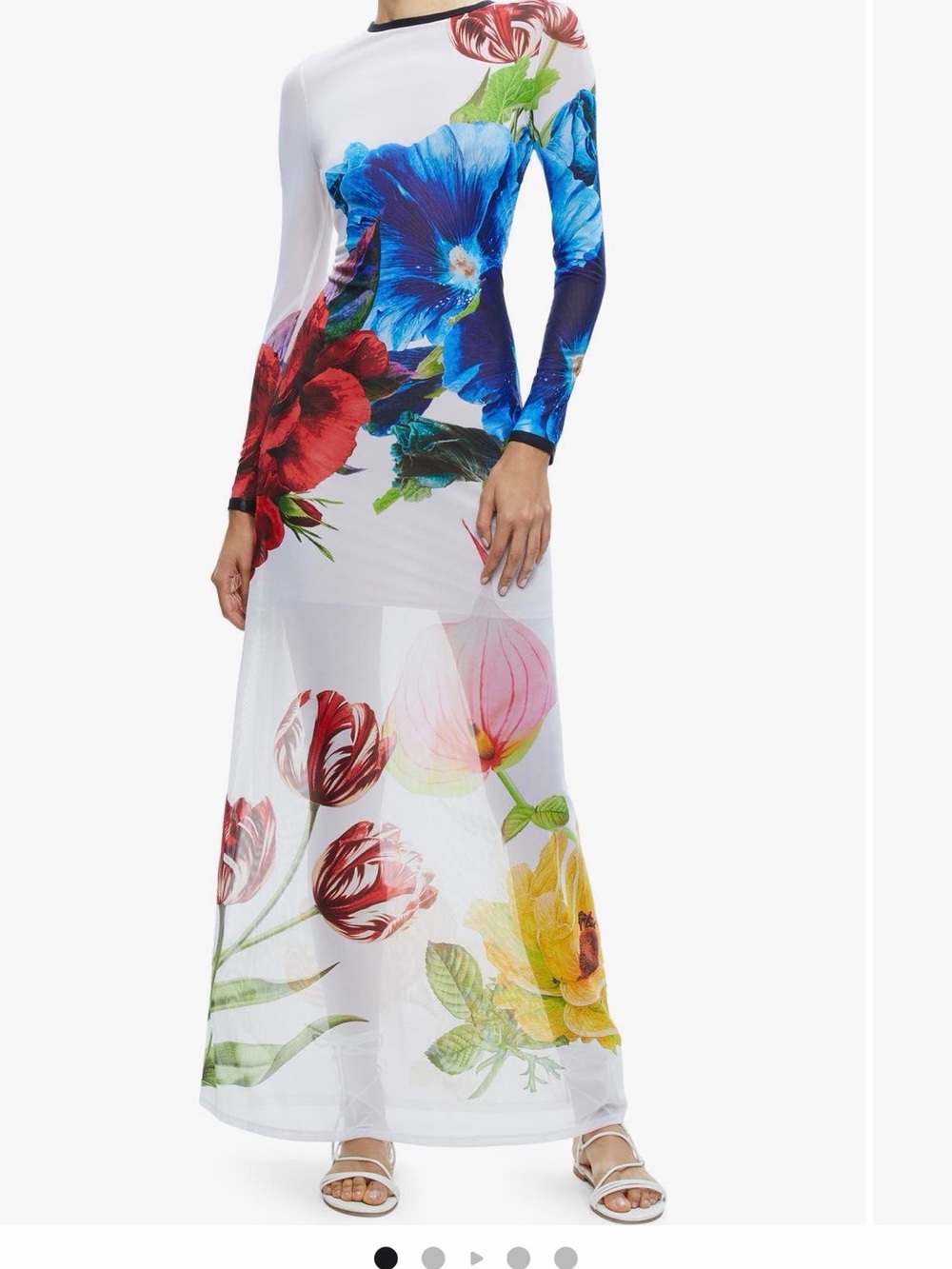 Alice + Olivia White Maxi Dress with Blue, Red, Yellow Floral Print